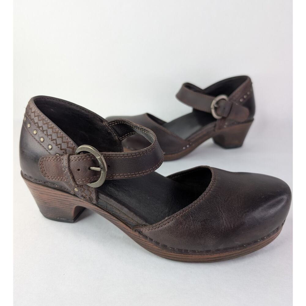 Dansko Brown Leather Mary Jane Clog Heels